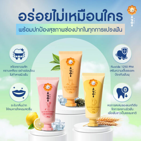 ยาสีฟัน อาโยอิ 3 รส + ไหมขัดฟันกลิ่นผลไม้ (FRUIT FLOSS) (G64)