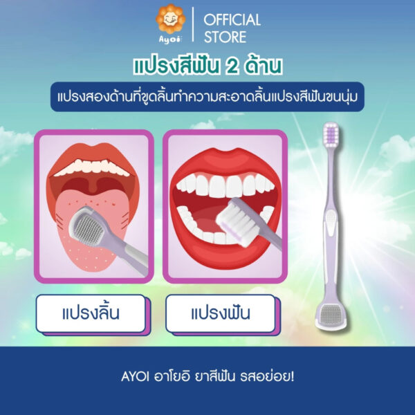 แปรงสีฟัน 2 ด้าน แปรงสองด้านที่ขูดลิ้นทำความสะอาดลิ้นแปรงสีฟันขนนุ่ม (A21)